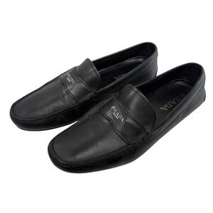 Prada Penny Loafers Driver Shoes Men's Size 8 Mens Black Leather Milano Logo